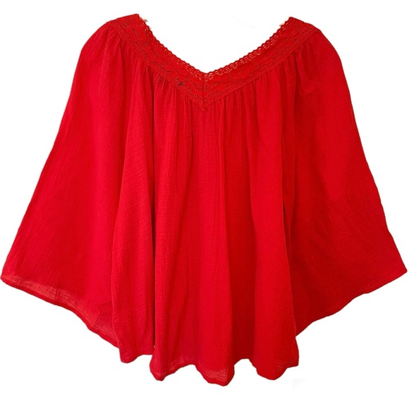 Studio by JPR bright coral bell sleeve V-neck flowy cotton blouse. Women’s Small - Picture 2 of 6